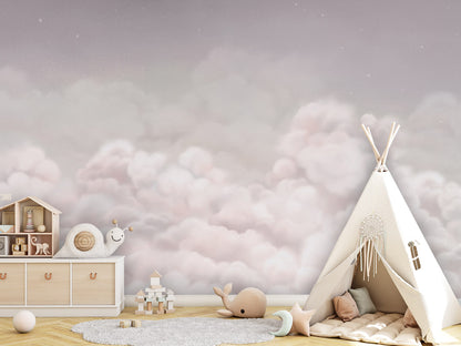Calming Clouds - pink kids room wallpaper interior — premium wallpaper by Artehub Egypt