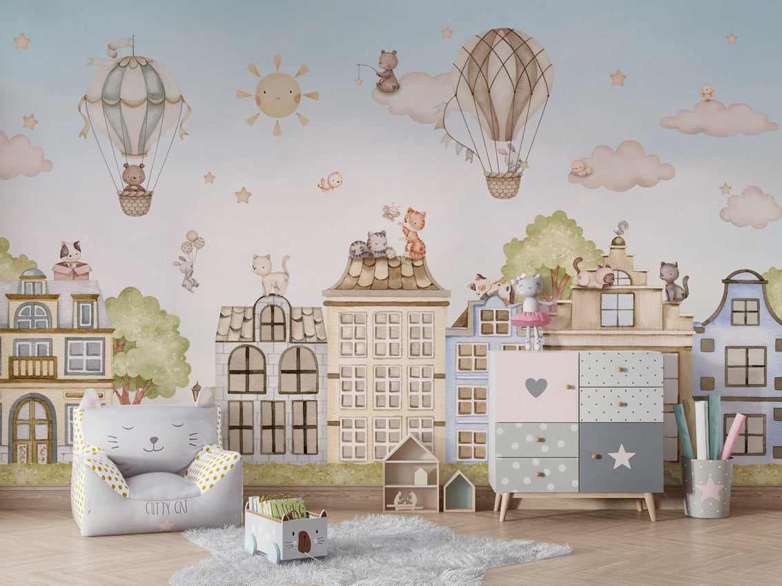 City Cats kids room wallpaper interior — premium wallpaper by Artehub Egypt
