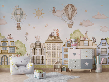 City Cats kids room wallpaper interior — premium wallpaper by Artehub Egypt