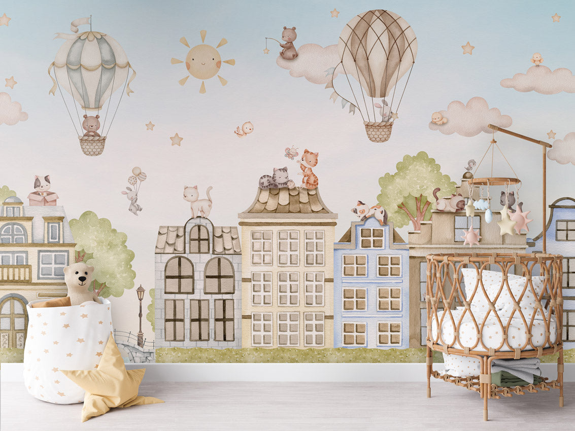 City Cats kids room wallpaper interior — premium wallpaper by Artehub Egypt