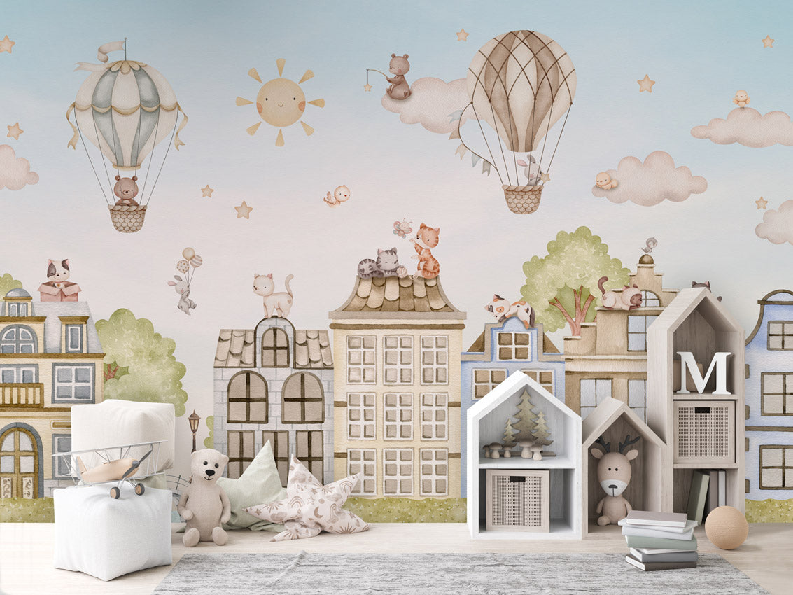 City Cats kids room wallpaper interior — premium wallpaper by Artehub Egypt