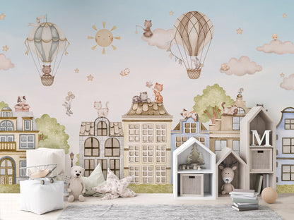 City Cats kids room wallpaper interior — premium wallpaper by Artehub Egypt