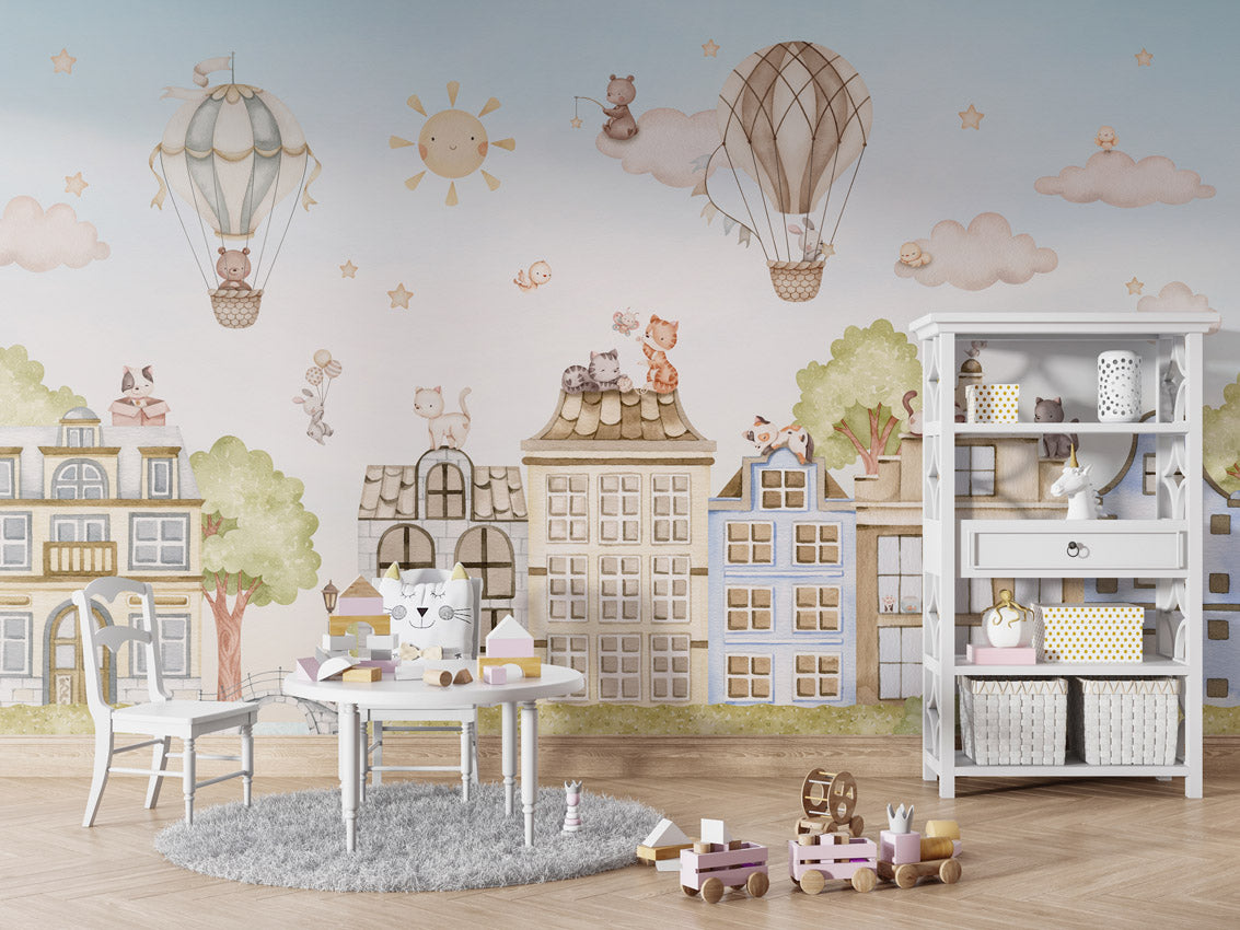 City Cats kids room wallpaper interior — premium wallpaper by Artehub Egypt