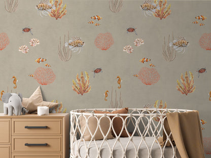 Coral Garden - Brown luxury wallpaper in kids room interior — Artehub Egypt