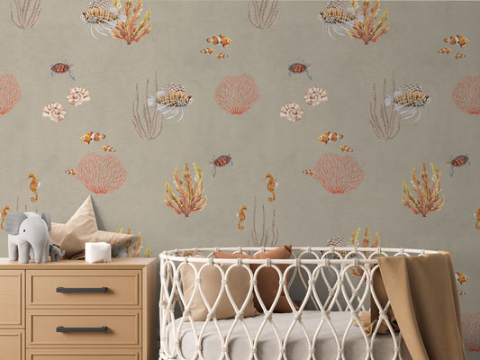 Coral Garden - Brown luxury wallpaper in kids room interior — Artehub Egypt