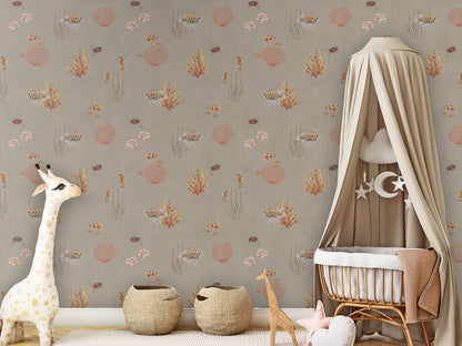 Coral Garden - Brown luxury wallpaper in kids room interior — Artehub Egypt