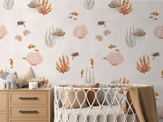Coral Garden - White luxury wallpaper in kids room interior — Artehub Egypt