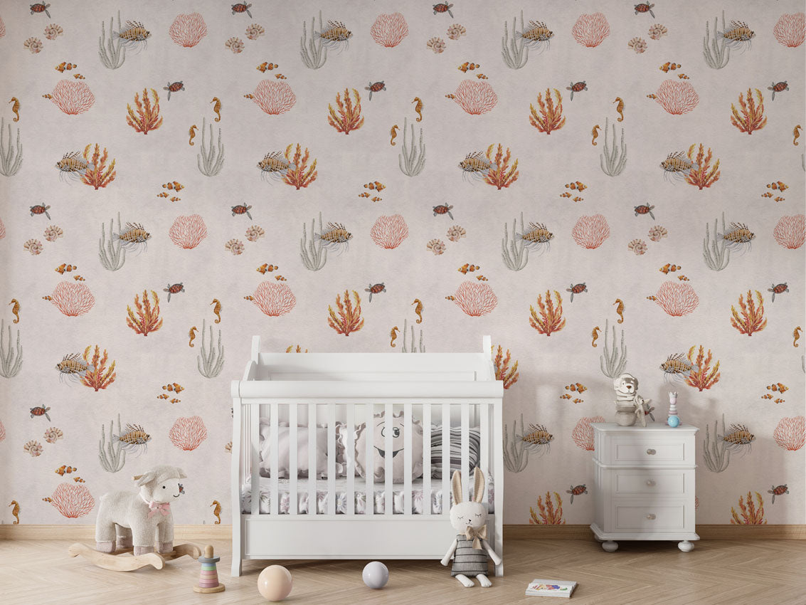 Coral Garden - White luxury wallpaper in kids room interior — Artehub Egypt