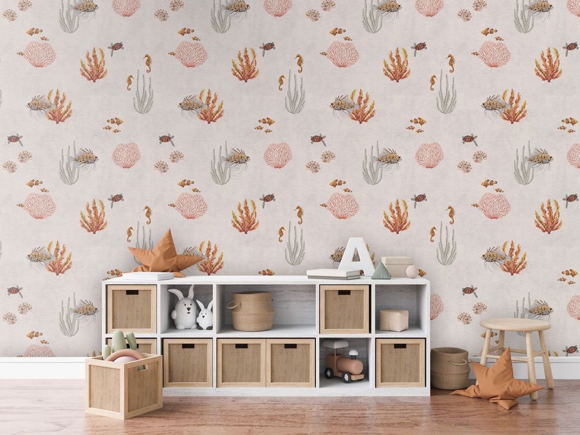 Coral Garden - White luxury wallpaper in kids room interior — Artehub Egypt