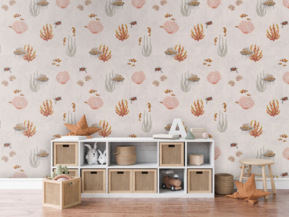 Coral Garden - White luxury wallpaper in kids room interior — Artehub Egypt