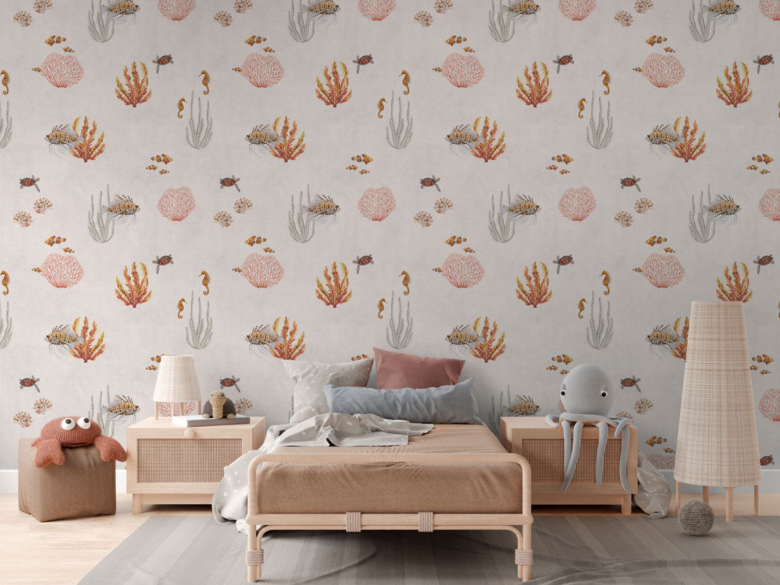 Coral Garden - White luxury wallpaper in kids room interior — Artehub Egypt