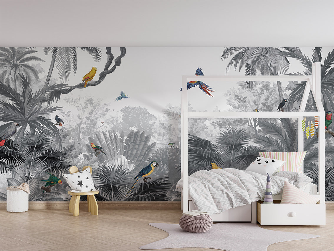 Canopy Jungle - B W luxury wallpaper in kids room interior — Artehub Egypt