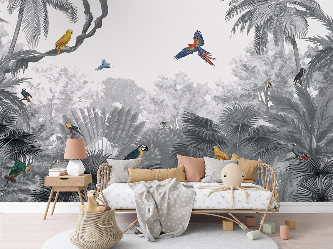 Canopy Jungle - B W luxury wallpaper in kids room interior — Artehub Egypt