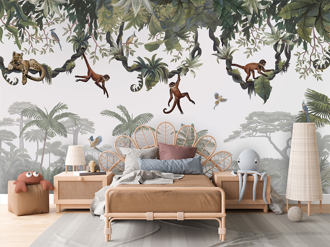 Cheeky Monkeys luxury wallpaper in kids room interior — Artehub Egypt