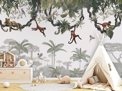 Cheeky Monkeys luxury wallpaper in kids room interior — Artehub Egypt