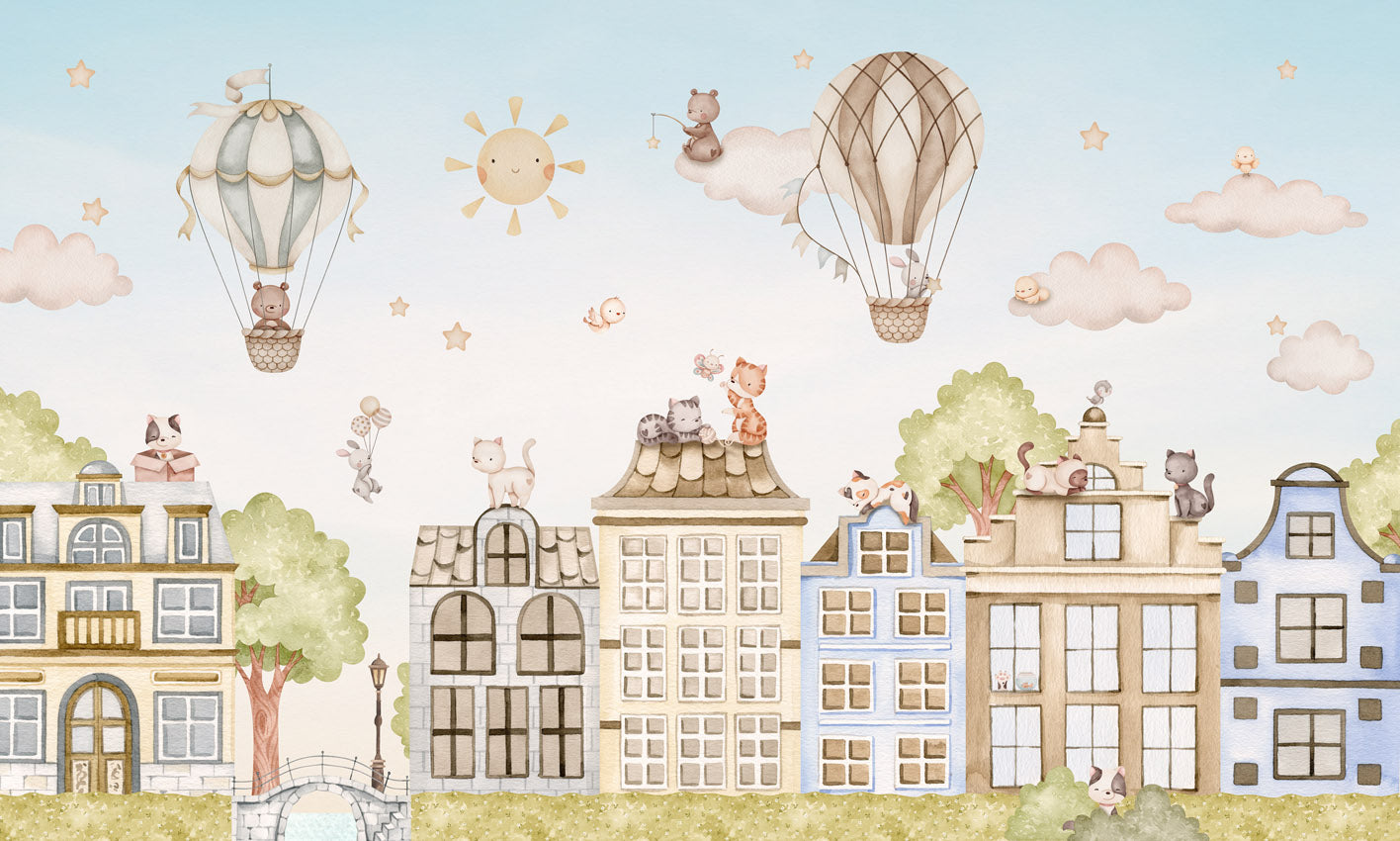 City Cats mural wallpaper design — premium wallpaper by Artehub Egypt