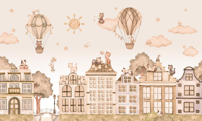City Cats - mono mural wallpaper design — premium wallpaper by Artehub Egypt