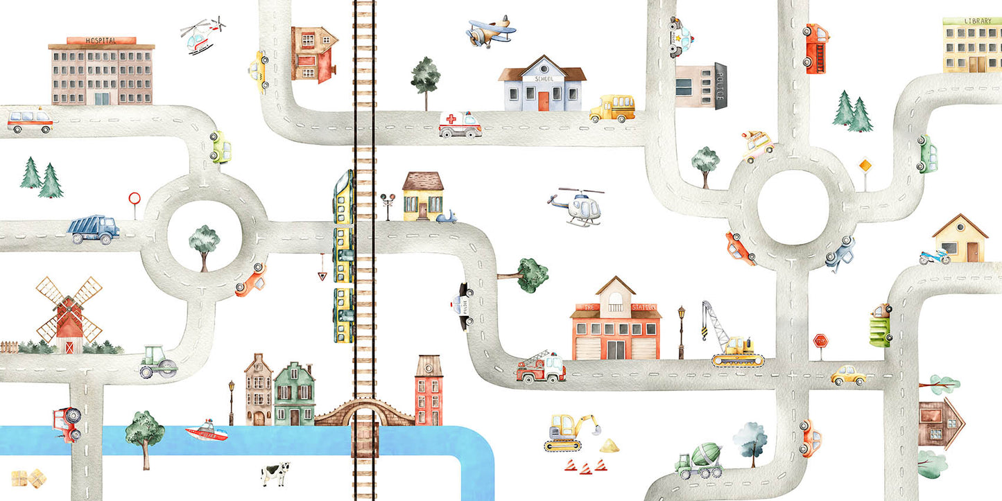 City_of_Vehicles mural wallpaper design — premium kids room wallpaper by Artehub Egypt