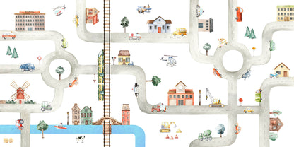 City_of_Vehicles mural wallpaper design — premium kids room wallpaper by Artehub Egypt
