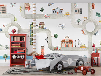 City_of_Vehicles kids room wallpaper interior — premium wallpaper by Artehub Egypt