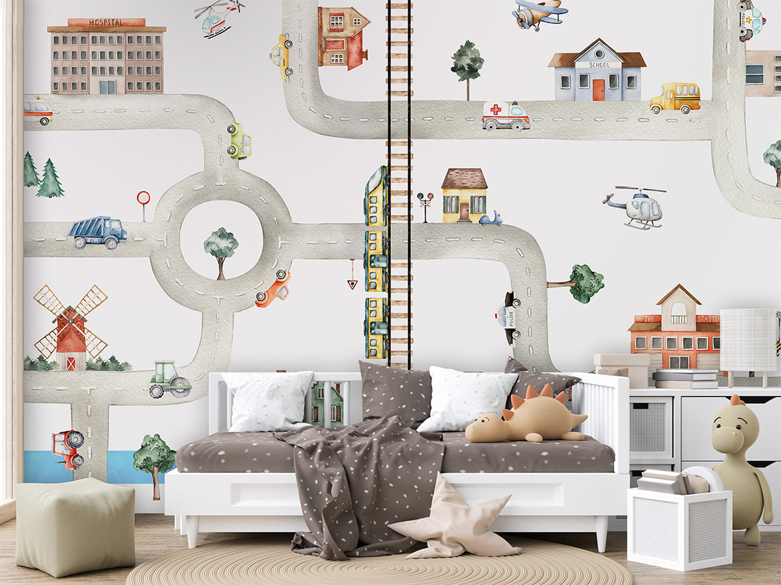 City_of_Vehicles kids room wallpaper interior — premium wallpaper by Artehub Egypt