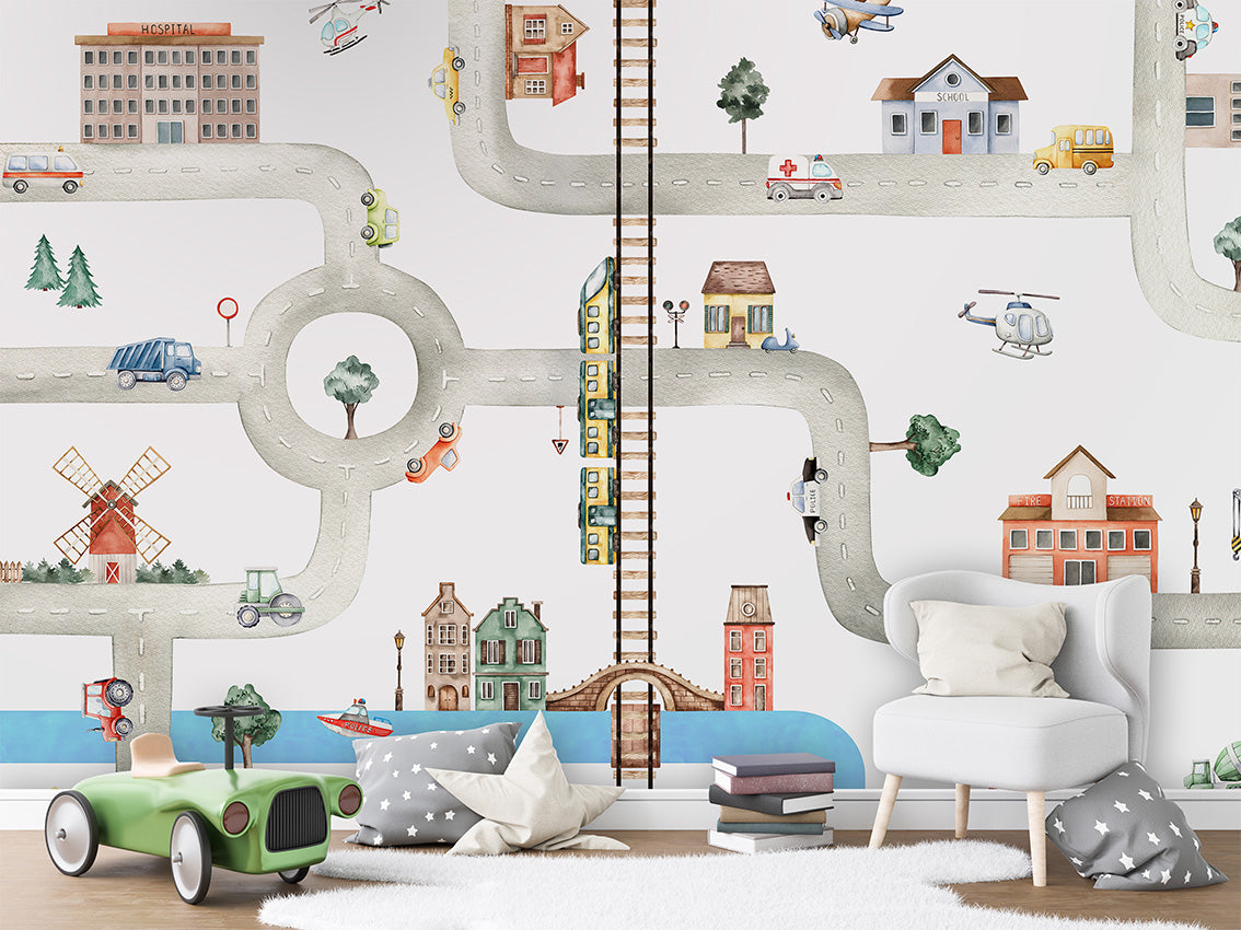 City_of_Vehicles kids room wallpaper interior — premium wallpaper by Artehub Egypt