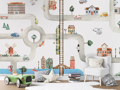 City_of_Vehicles kids room wallpaper interior — premium wallpaper by Artehub Egypt
