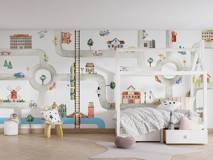 City_of_Vehicles kids room wallpaper interior — premium wallpaper by Artehub Egypt