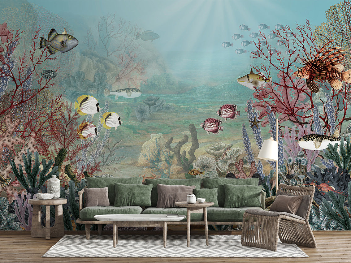 Coral Creatures luxury wallpaper interior room:livingroom — Artehub Egypt