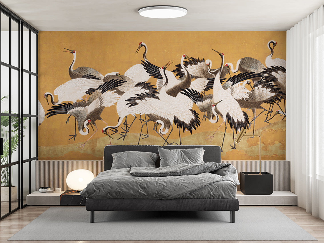 Crane Birds luxury wallpaper interior room:bedroom — Artehub Egypt