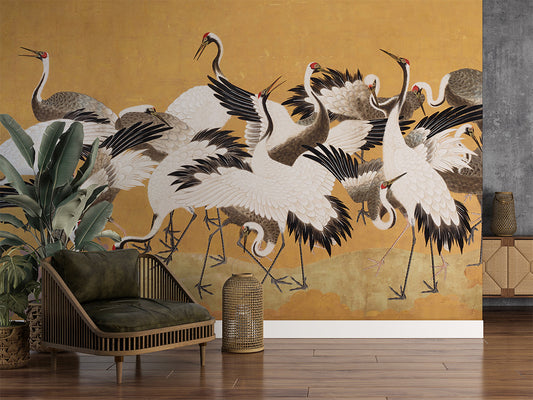 Crane Birds luxury wallpaper interior room:livingroom — Artehub Egypt
