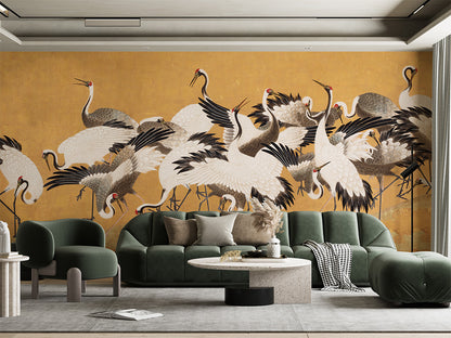 Crane Birds luxury wallpaper interior room:livingroom — Artehub Egypt