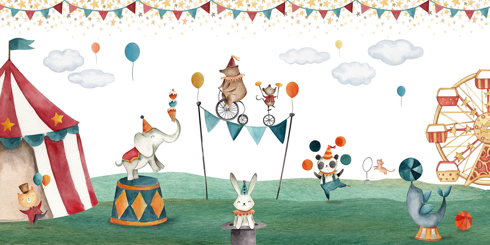 Crazy_Circus mural wallpaper design — premium kids room wallpaper by Artehub Egypt