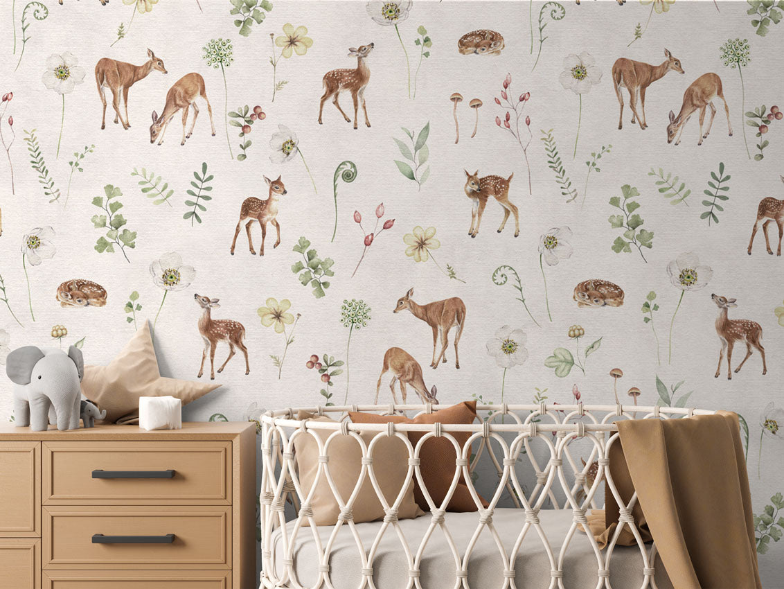 Dancing Deer - White luxury wallpaper in kids room interior — Artehub Egypt