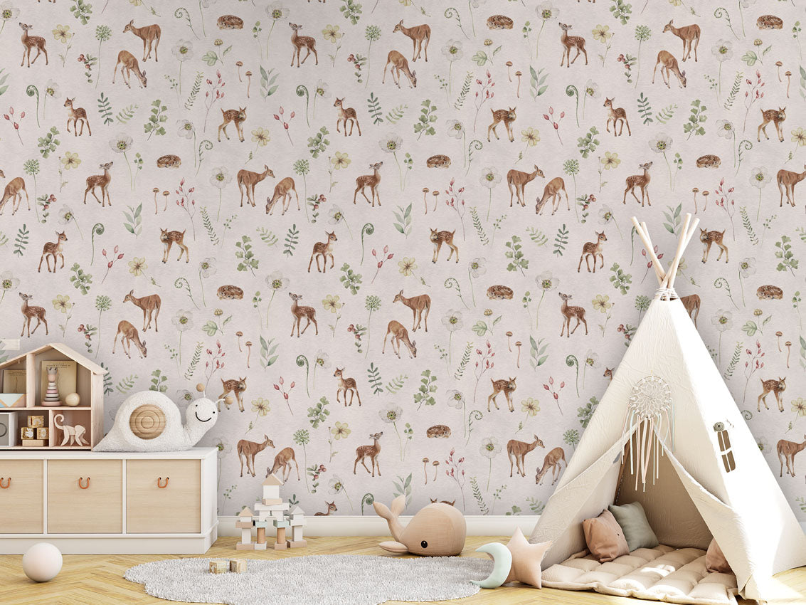 Dancing Deer - White luxury wallpaper in kids room interior — Artehub Egypt