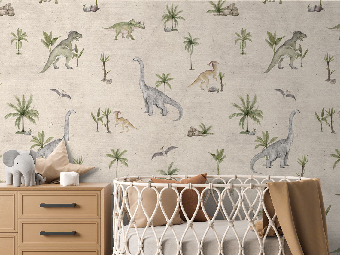 Dashing Dinos - Sand luxury wallpaper in kids room interior — Artehub Egypt