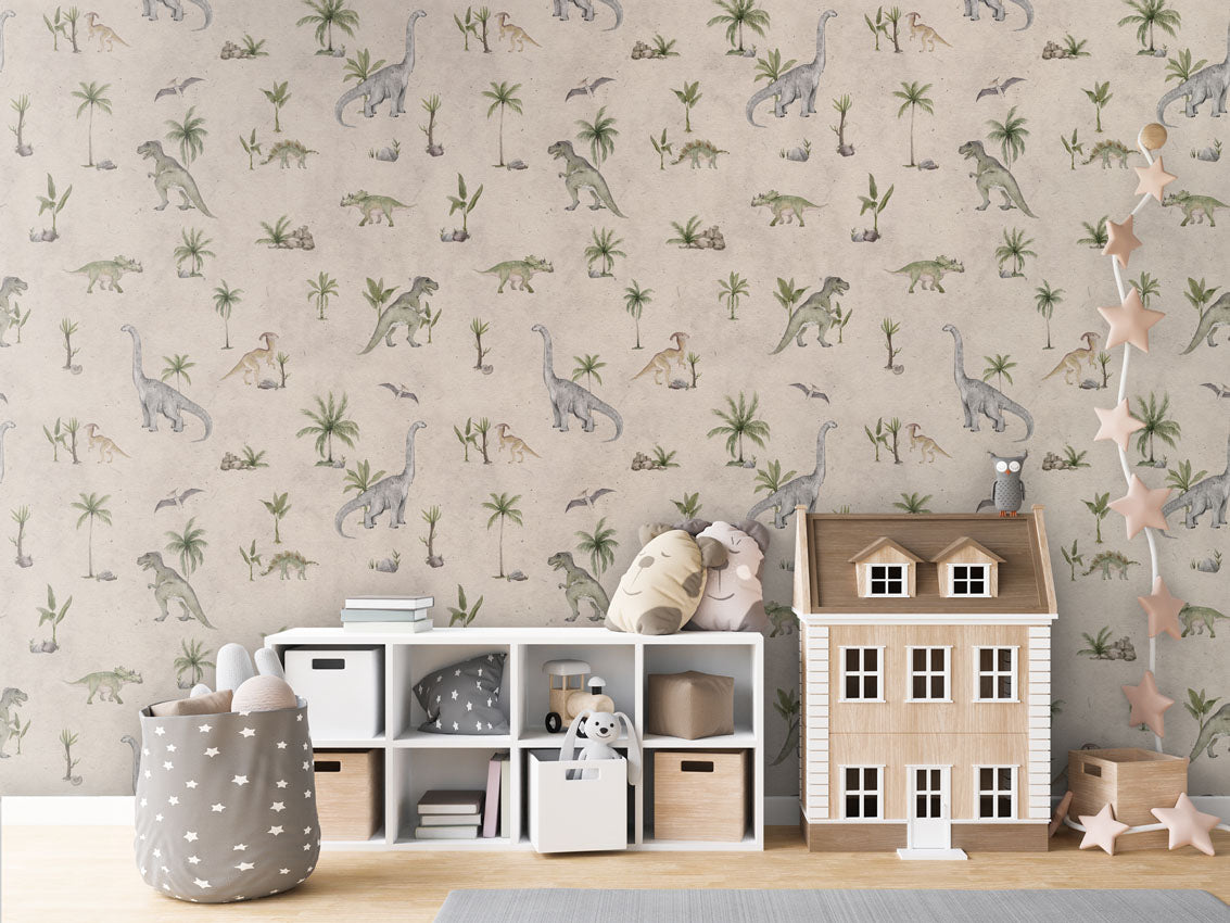 Dashing Dinos - Sand luxury wallpaper in kids room interior — Artehub Egypt