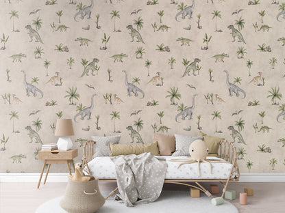 Dashing Dinos - Sand luxury wallpaper in kids room interior — Artehub Egypt