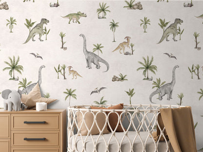 Dashing Dinos - White luxury wallpaper in kids room interior — Artehub Egypt