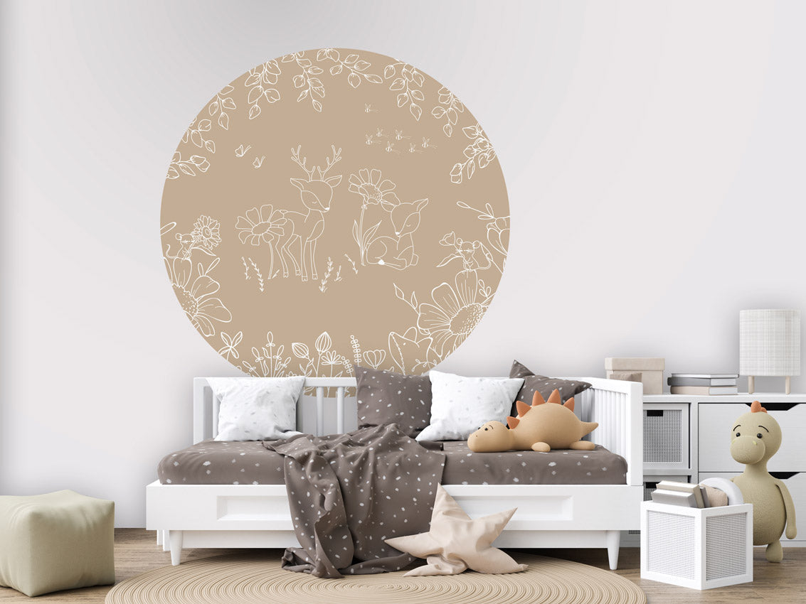 Deer Doodles - Beige - Circle