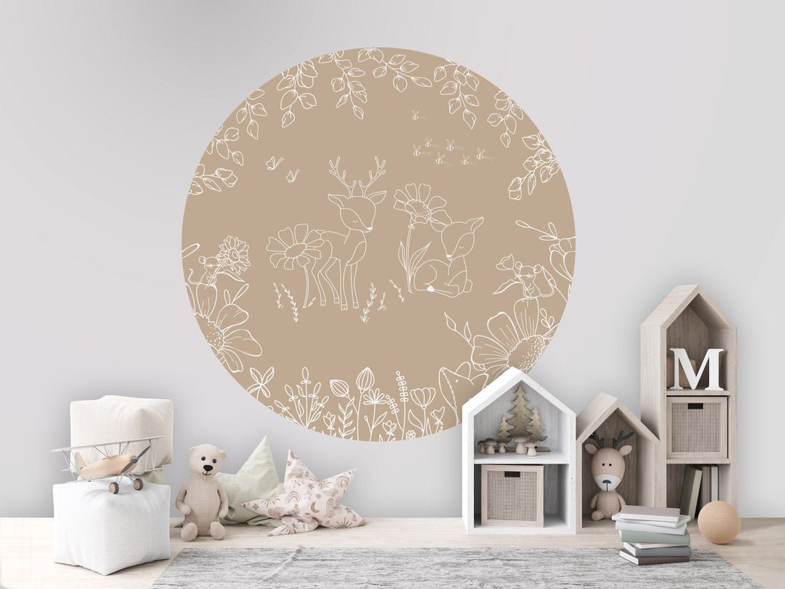 Deer Doodles - Beige - Circle