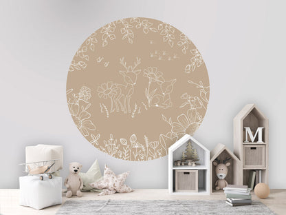 Deer Doodles - Beige - Circle