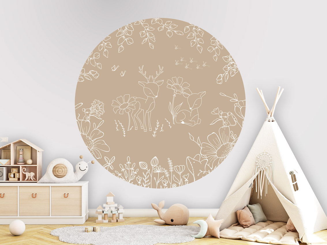 Deer Doodles - Beige - Circle
