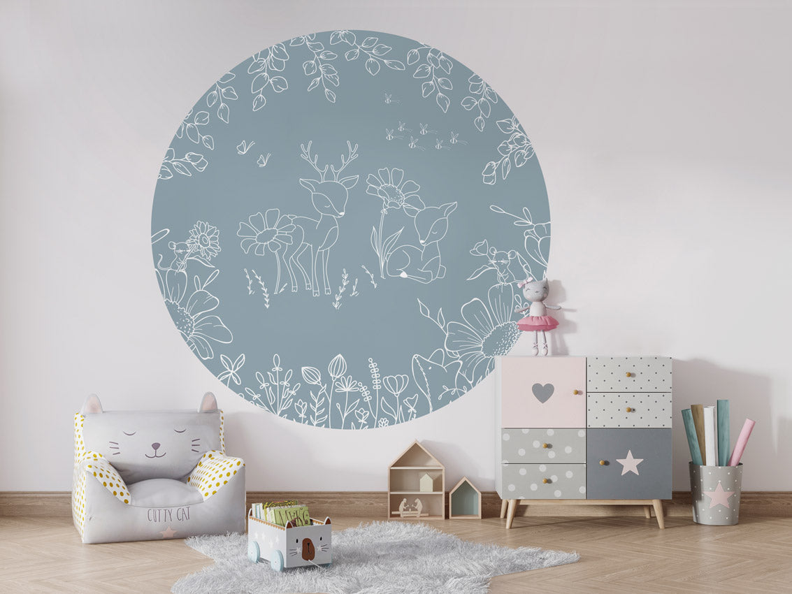 Deer Doodles - Blue - Circle