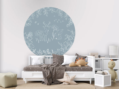 Deer Doodles - Blue - Circle