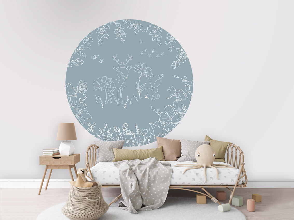 Deer Doodles - Blue - Circle