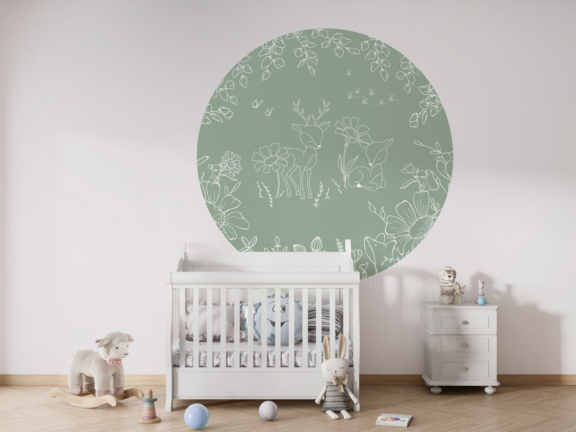 Deer Doodles - Green - Circle