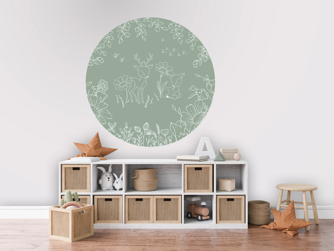 Deer Doodles - Green - Circle