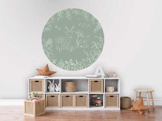 Deer Doodles - Green - Circle