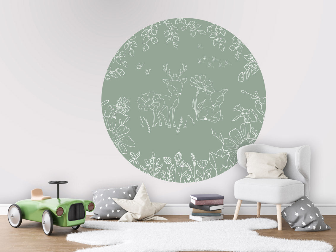 Deer Doodles - Green - Circle